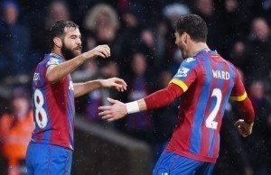 141123, Fotboll, Premier League, Crystal Palace - Liverpool: Football - Crystal Palace v Liverpool - Barclays Premier League - Selhurst Park - 23/11/14 Joe Ledley (L) celebrates with Joel Ward after scoring the second goal for Crystal Palace Mandatory Credit: Action Images / Tony O'Brien Livepic EDITORIAL USE ONLY. No use with unauthorized audio, video, data, fixture lists, club/league logos or "live" services. Online in-match use limited to 45 images, no video emulation. No use in betting, games or single club/league/player publications.  Please contact your account representative for further details. © Bildbyrn - COP 7 - SWEDEN ONLY © Bildbyrn - COP 7 - SWEDEN ONLY