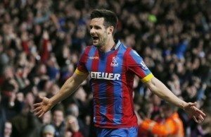 150406, Fotboll, Premier League, Crystal Palace - Manchester City: Football - Crystal Palace v Manchester City - Barclays Premier League - Selhurst Park - 6/4/15 Scott Dann celebrates after Glenn Murray (not pictured) scored the first goal for Crystal Palace Reuters / Suzanne Plunkett Livepic EDITORIAL USE ONLY. No use with unauthorized audio, video, data, fixture lists, club/league logos or "live" services. Online in-match use limited to 45 images, no video emulation. No use in betting, games or single club/league/player publications. Please contact your account representative for further details. © Bildbyrn - COP 7 - SWEDEN ONLY