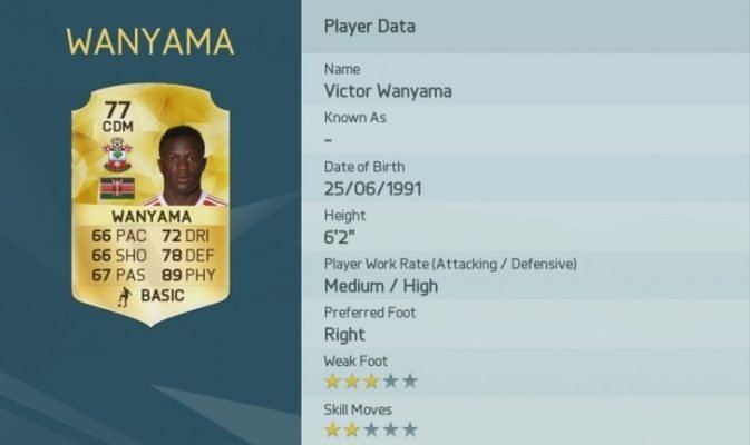 Wanyama is one of the Top 10 Physical Players in FIFA 16