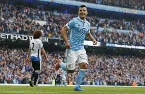 151003, Fotboll, Premier League Football - Manchester City v Newcastle United - Barclays Premier League - Etihad Stadium - 3/10/15 Sergio Aguero celebrates after scoring the sixth goal for Manchester City Action Images via Reuters / Carl Recine Livepic EDITORIAL USE ONLY. No use with unauthorized audio, video, data, fixture lists, club/league logos or "live" services. Online in-match use limited to 45 images, no video emulation. No use in betting, games or single club/league/player publications.  Please contact your account representative for further details. © Bildbyrn - COP 7 - SWEDEN ONLY