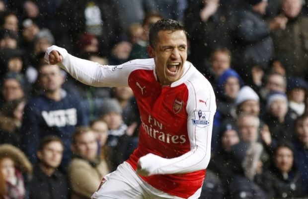 160305, Fotboll, Premier League Football Soccer - Tottenham Hotspur v Arsenal - Barclays Premier League - White Hart Lane - 5/3/16 Alexis Sanchez celebrates after scoring the second goal for Arsenal Action Images via Reuters / Paul Childs Livepic EDITORIAL USE ONLY. No use with unauthorized audio, video, data, fixture lists, club/league logos or "live" services. Online in-match use limited to 45 images, no video emulation. No use in betting, games or single club/league/player publications. Please contact your account representative for further details. © Bildbyrn - COP 7 - SWEDEN ONLY