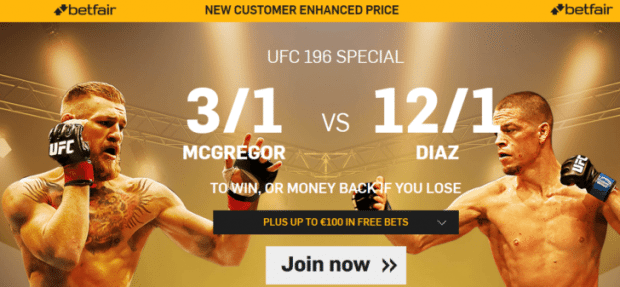 Conor McGregor vs Nate Diaz betting odds UFC 196 free live stream