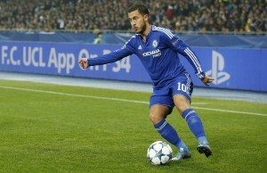 151020, Fotboll, Champions League Football - Dynamo Kiev v Chelsea - UEFA Champions League Group Stage - Group G - NSK Olimpiyskyi Stadium, Kiev, Ukraine - 20/10/15 Chelsea's Eden Hazard in action  Action Images via Reuters / John Sibley Livepic EDITORIAL USE ONLY. © Bildbyrn - COP 7 - SWEDEN ONLY