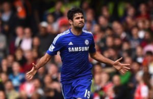 LONDON, ENGLAND - OCTOBER 05: Diego Costa of Chelsea celebrates scoring their second goalduring the Barclays Premier League match between Chelsea and Arsenal at Stamford Bridge on October 4, 2014 in London, England. (Photo by Shaun Botterill/Getty Images)