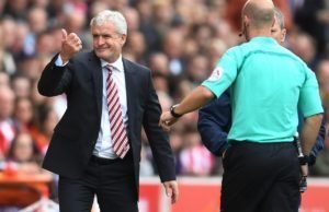 Mark Hughes being sent to the stands by referee Anthony Taylor on Saturday.