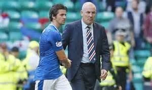 Barton shaking hands with Rangers manager Mark Warburton after their embarrassing 5-1 defeat to Celtic. 