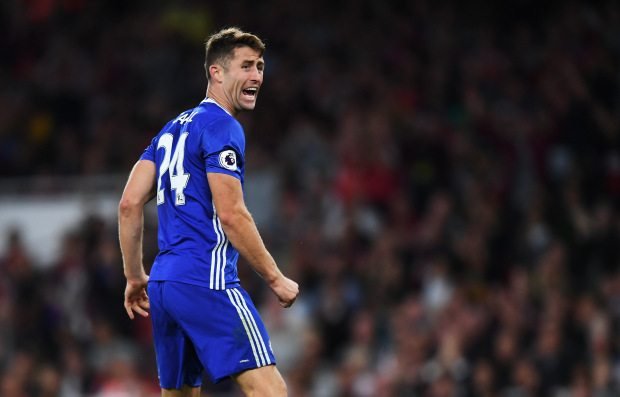 LONDON, ENGLAND - SEPTEMBER 24: Gary Cahill of Chelsea reacts during the Premier League match between Arsenal and Chelsea at the Emirates Stadium on September 24, 2016 in London, England.  (Photo by Shaun Botterill/Getty Images)