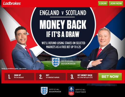 England vs Scotland betting tips - money back if its a draw