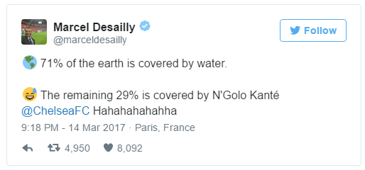 Kante reveals just how much of the Earth he covers 1