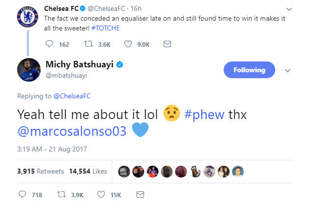 Michy Batshuayi reacts to his own goal 1