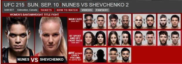 UFC 215 UK time & TV channel Amanda Nunes vs Valentina Shevchenko live stream online free