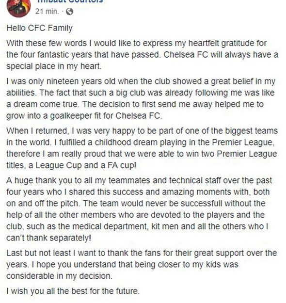 Thibaut Courtois deletes statement about leaving Stamford Bridge 1
